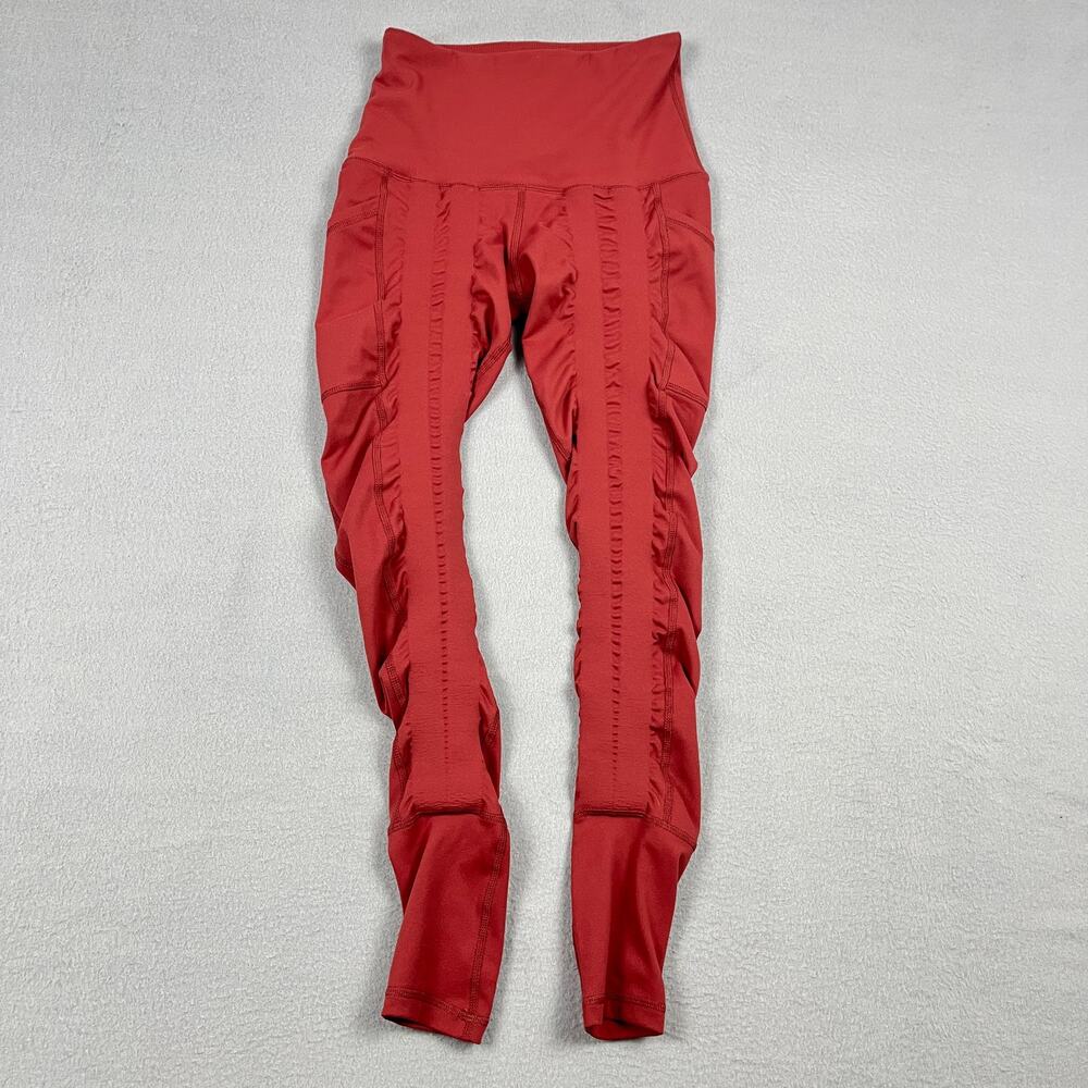 Sweetflexx Resistance Leggings High Waisted Ruched Pockets Red Rose Women's 4